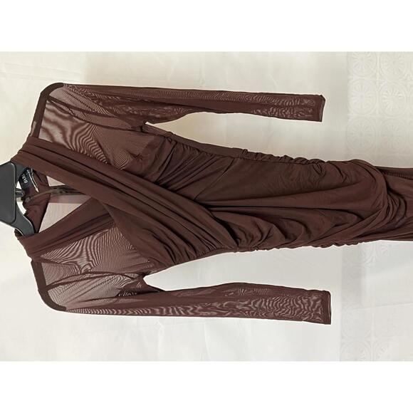 Bardot Veria Wrap Mesh Maxi Dress in Chocolate - Picture 4 of 8